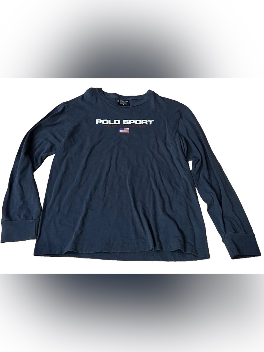 Vintage Polo Sport Ralph Lauren Navy Blue Long Sleeve Shirt with Logo and Flag